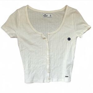 Hollister Women's Cream Ribbed Crop Top